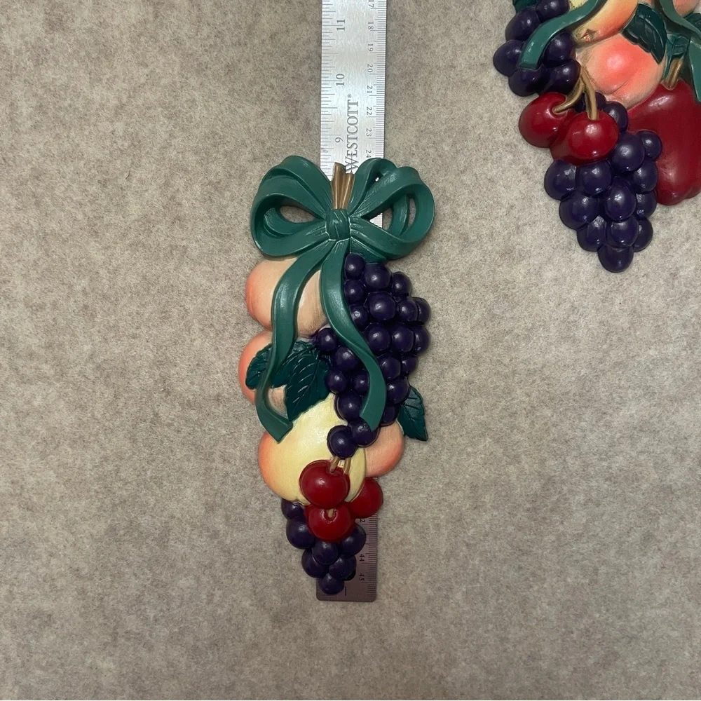 Vintage 90’s Burnwood Home Interior MCM Retro Set of 2 Fruit Wall Decor Plaques